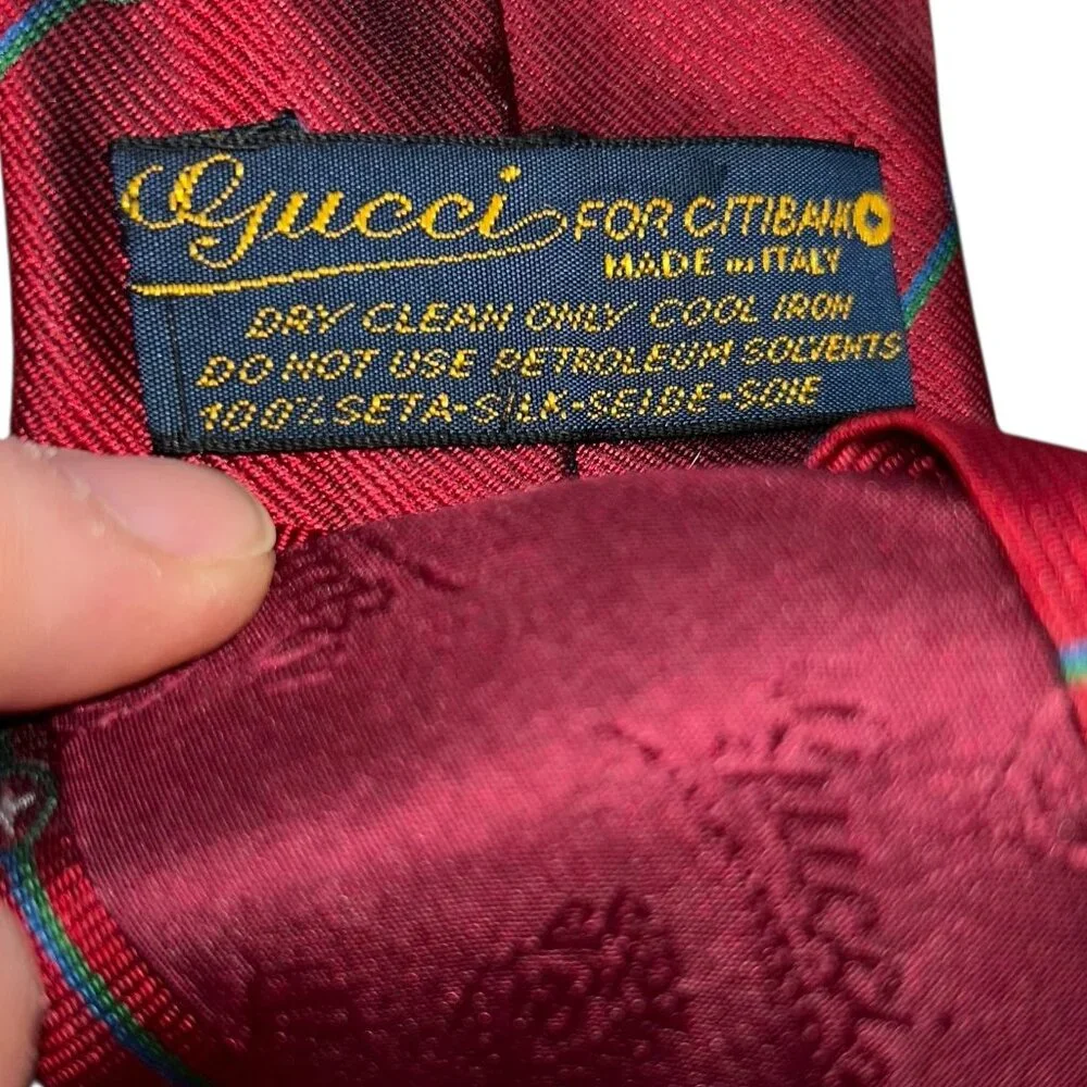 Gucci for citibank Italy red green blue cross stripe 100% silk Italian mens TIE
